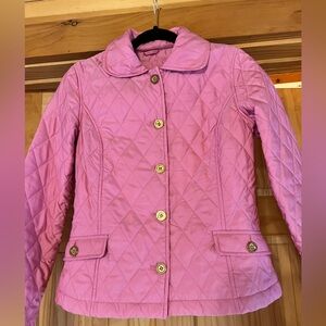 Lilly Pulitzer pink quilted jacket with gold buttons size 2.